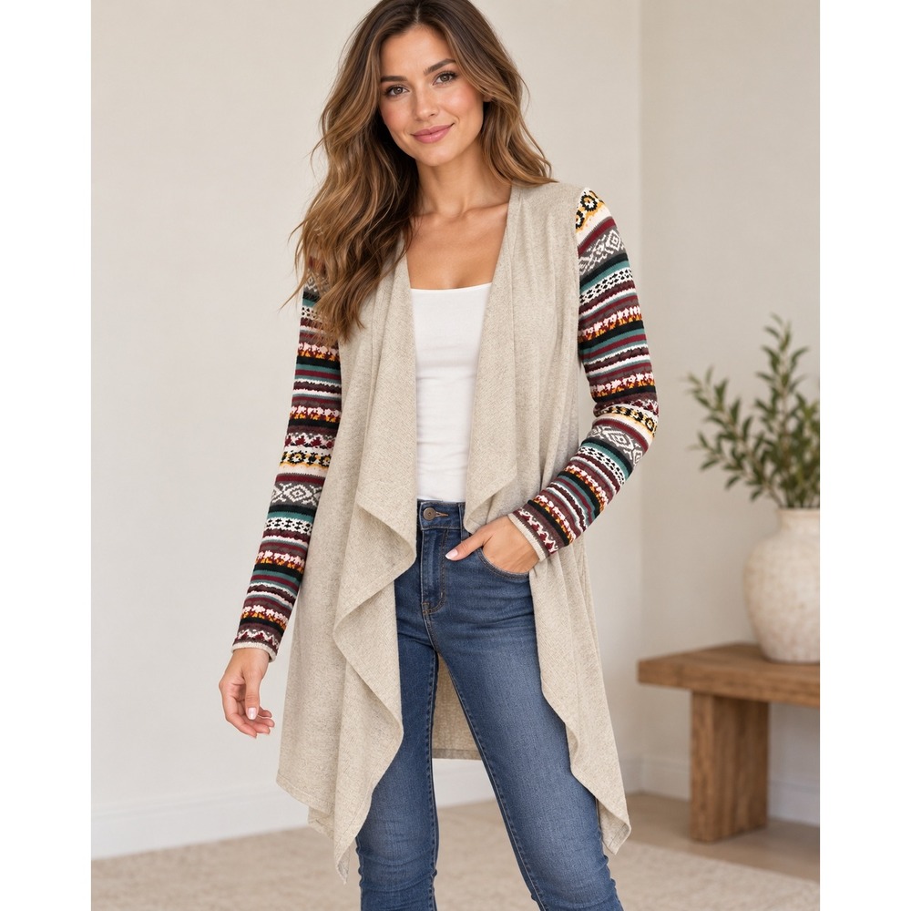 Flying Tomato Cardigan Women S Southwestern Fair Isle Waterfall Open Front Boho